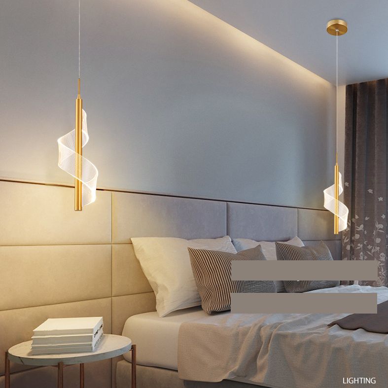 Eenvoud Spiraal hanglamp Acryl Bedide Led Hangly Light armatuur in goud
