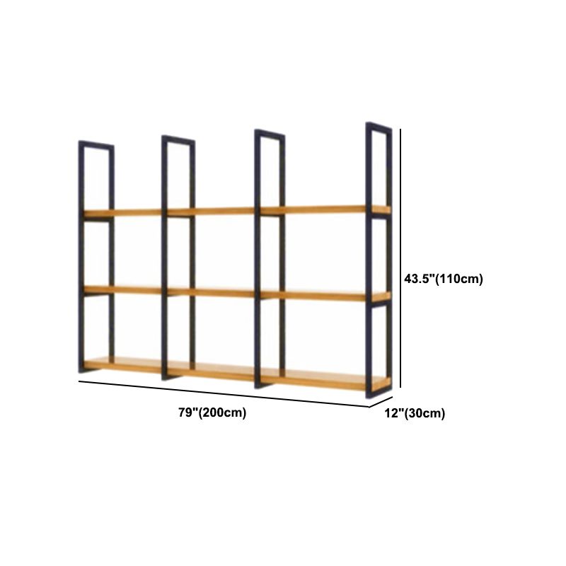 Industrial Wooden Storage Bookshelf Wall Mounted Bookcase with Rectangle Shelves