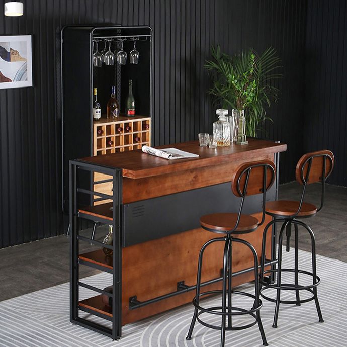 Industrial 1/2/3 Pieces Counter Height Set Rectangle Solid Wood Pub Table Set