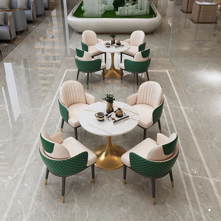 Round Luxury Style Dining Table White Tone Fixed Table with Sintered Stone
