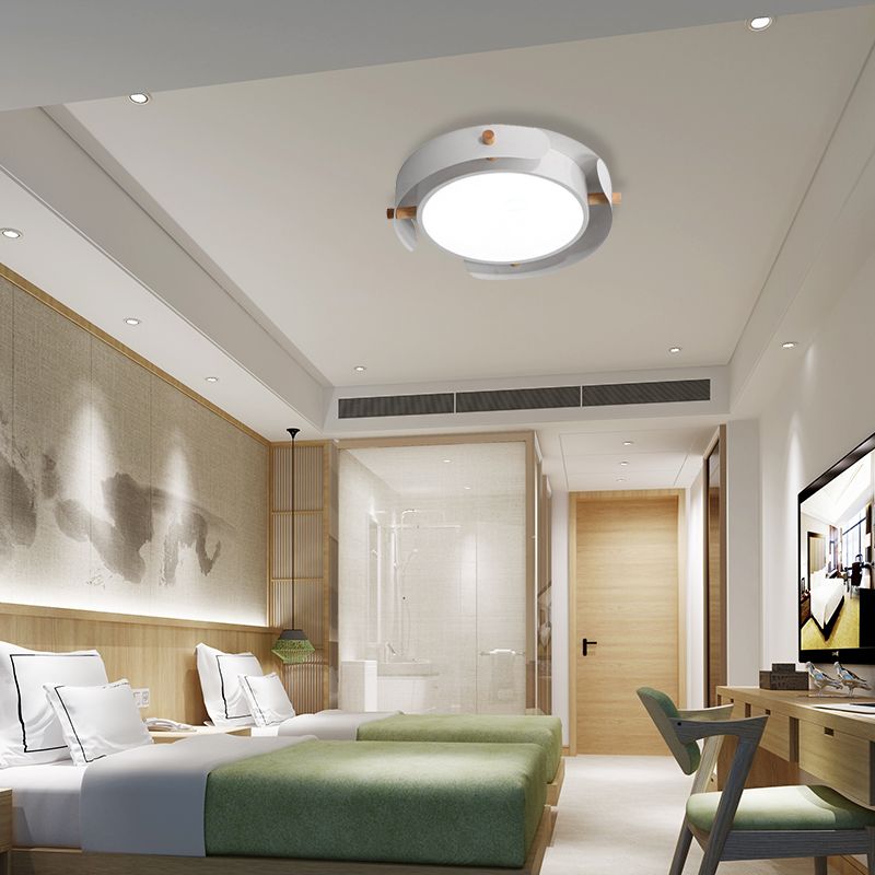 Plafonnier rond en acrylique nordique pour chambre à coucher, 40,6 cm/49,5 cm de diamètre, plafonnier LED avec boîtier extérieur en blanc/blanc vieilli