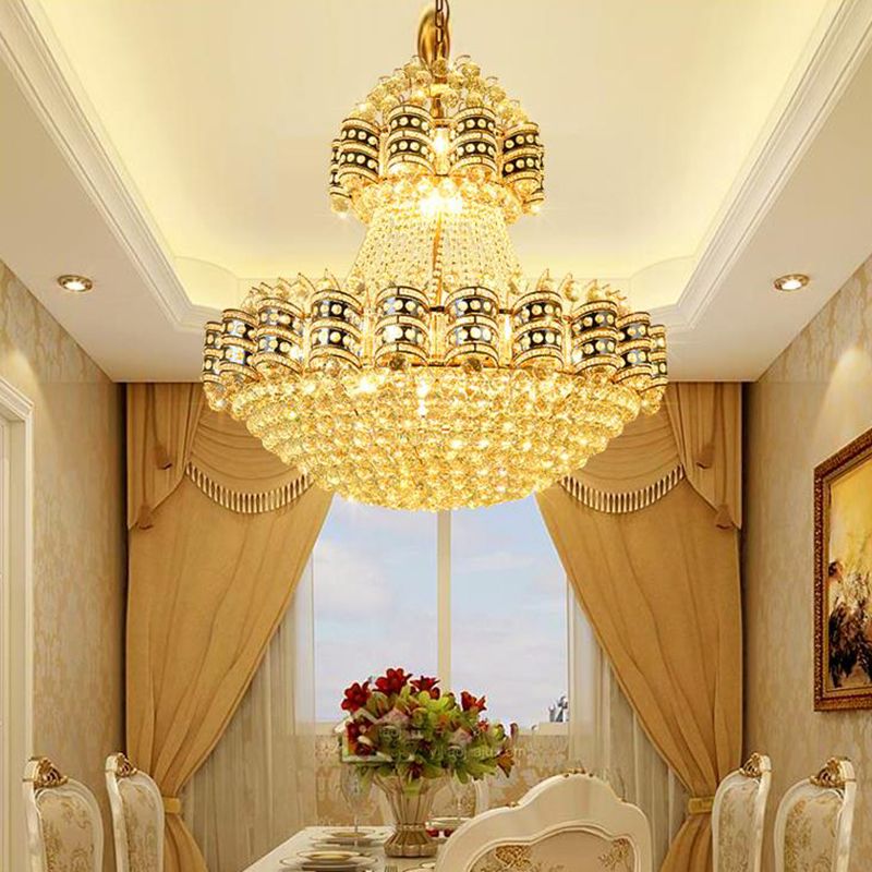 Crystal Domed Chandelier Lighting Tradition 9 Bulbs Gold Pendant Light Fixture with Adjustable Metal Chain