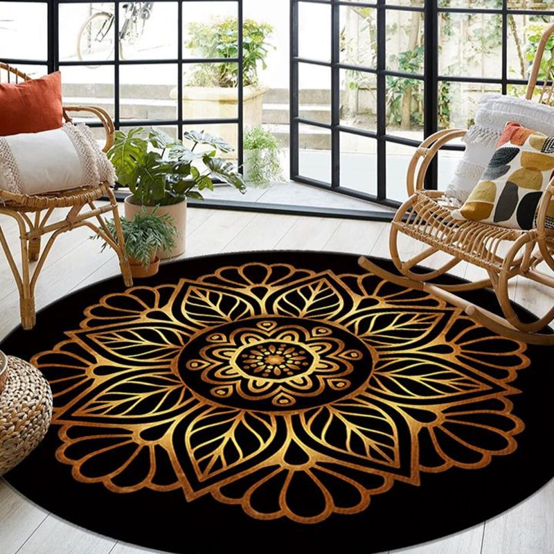 Gold Living Room Indoor Rug Modern Medallion Carpet Polyester Rug Non-Split Carpet