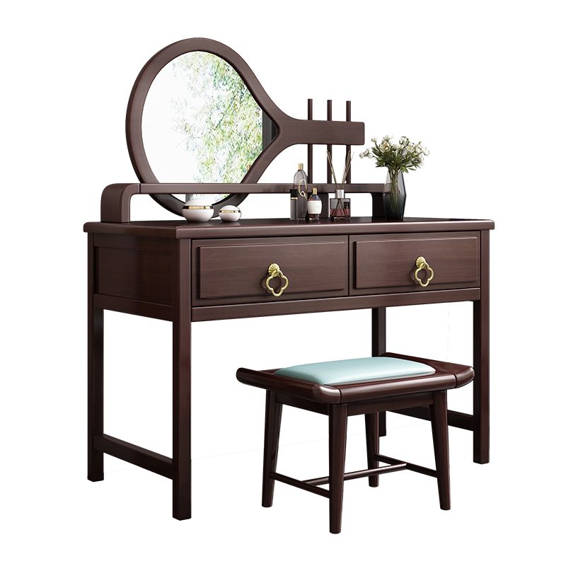 Traditional Style Solid Wood with Drawers Dark Coffee Dressing Table