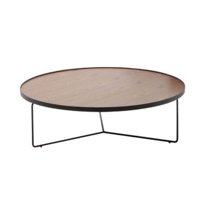 Nordic Style Round Solid Wood Table Metal Cross Legs Base Coffee Table