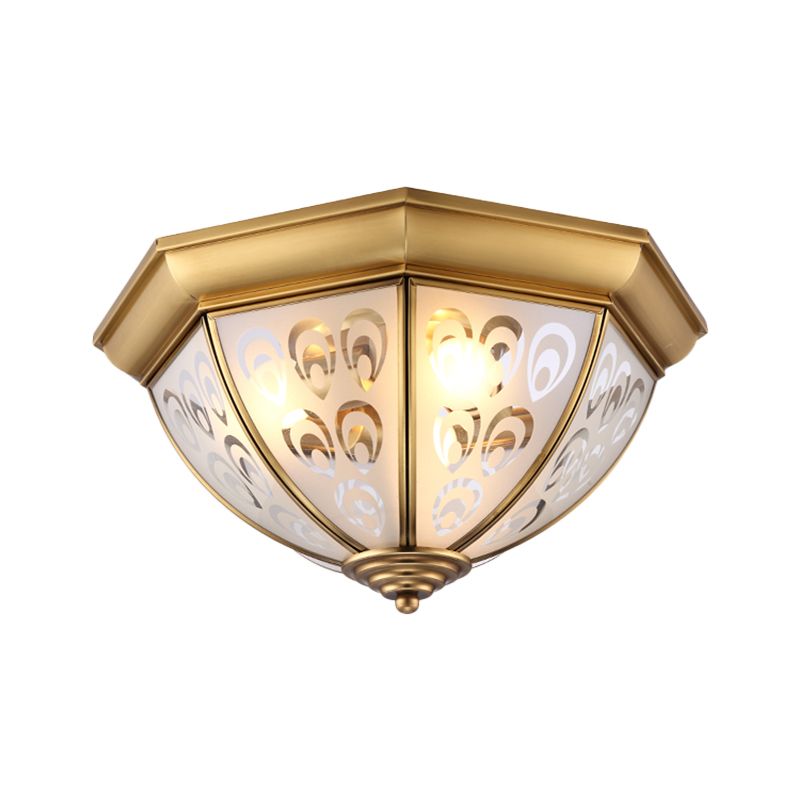 Messing 3/4 Köpfe Unterputzlampe Kolonialismus Sandgestrahlte Glasschale Deckenleuchte für Arbeitszimmer, 15"/19" B