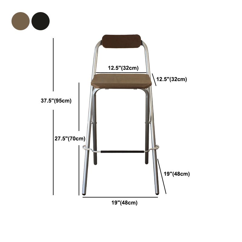 Contemporary Metal Barstool Wood Rectangle Cushion with Chrome Base