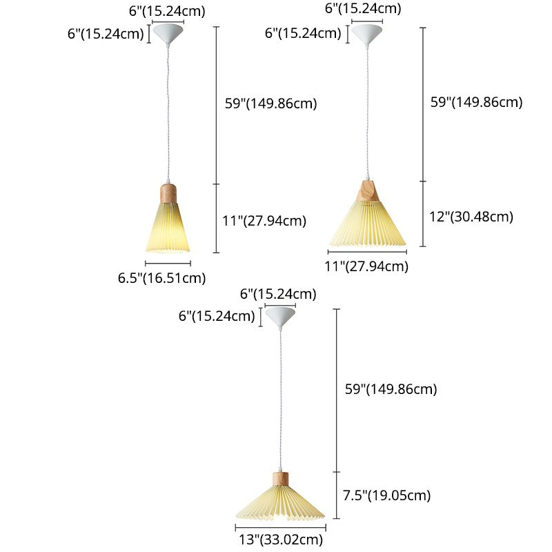 Pleated Fabric Shade Hanging Lamp Nordic Style Single Wood Pendant Lighting for Diner