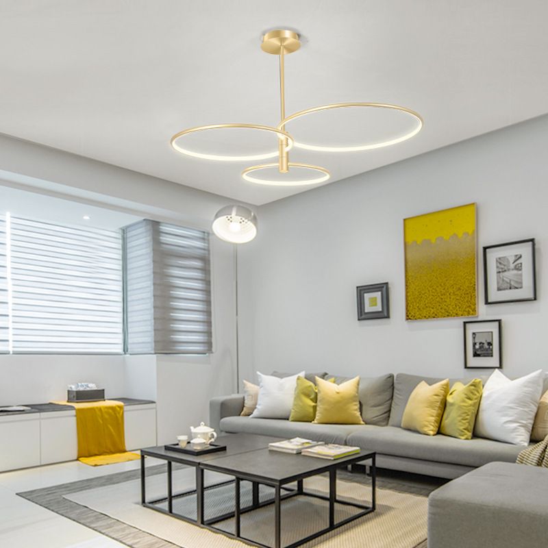 Round Chandelier Light Fixtures Modern Multi-Tier Gold Suspension Pendant Lamps