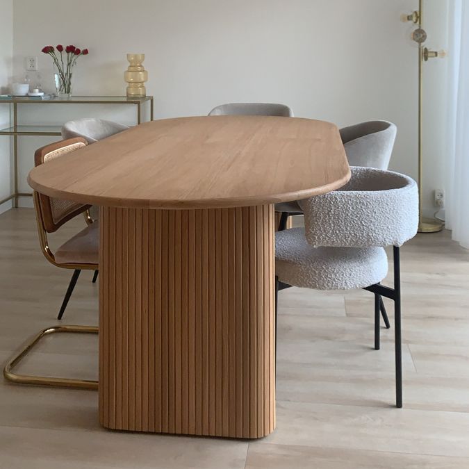 Mesa moderna de doble pedestal oval de madera de madera con madera maciza