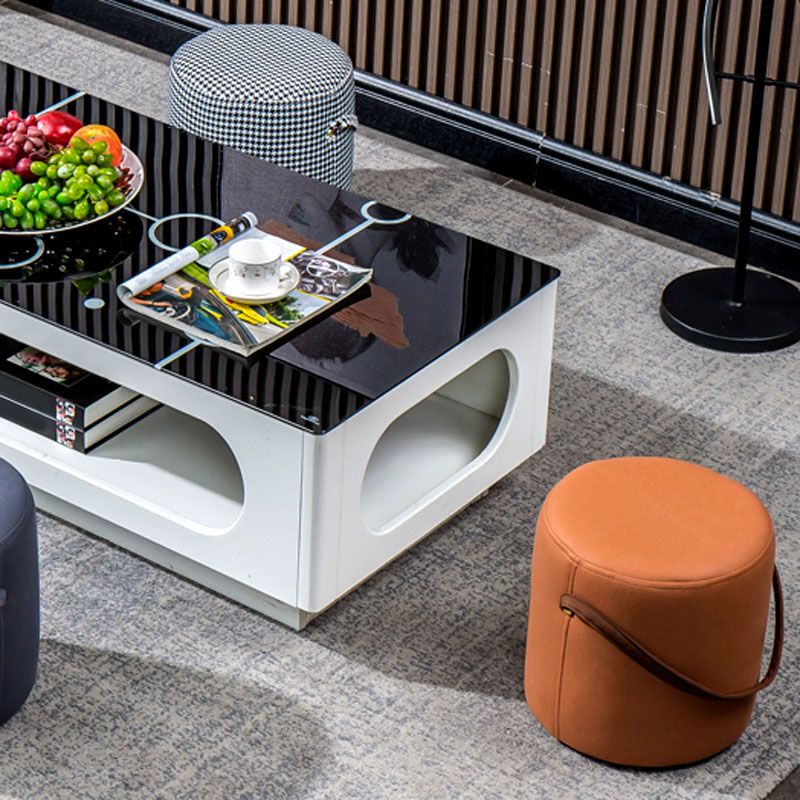 Modern Orange Pouf Round Scratch Resistant Pouf for Living Room