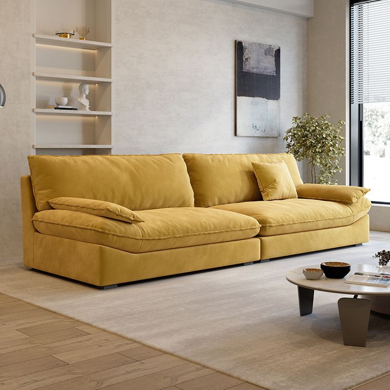 Contemporary Pillow Top Arm Sofa Sewn Pillow Back Sofa in Yellow