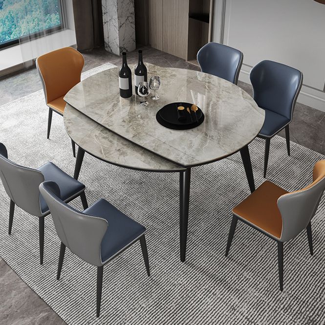 Sintered Stone Top Extendable Round Table for Restaurant Modern Dining Table with Black 4 Legs