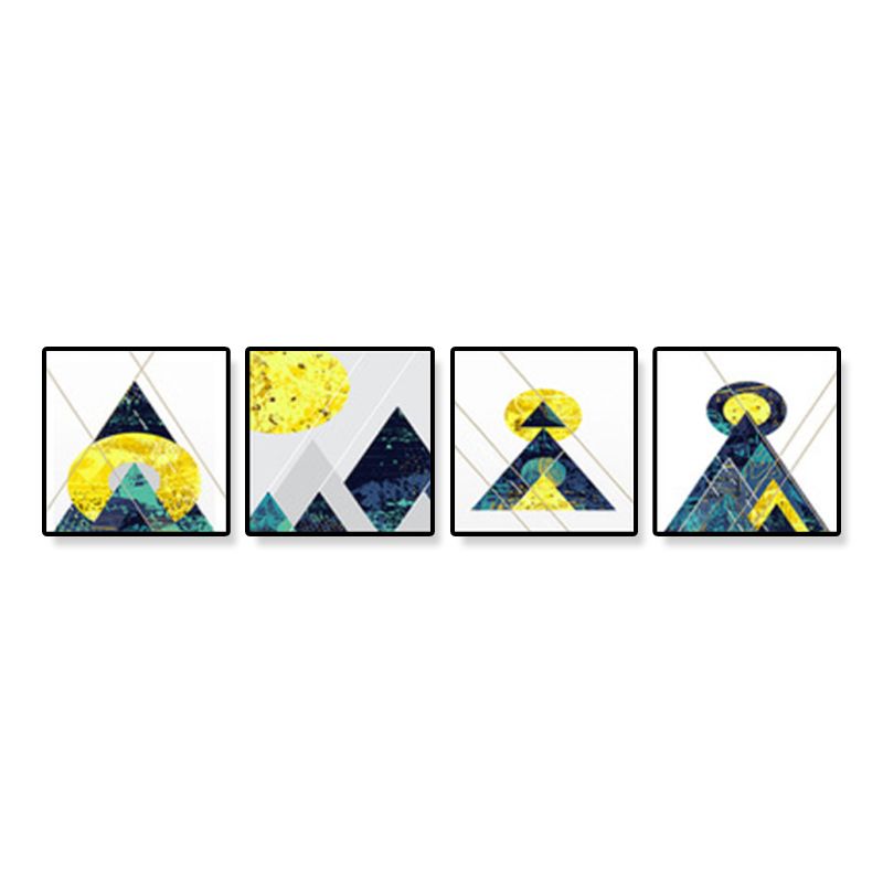 Illustrated Geometric Wall Decor Dark Color Canvas Wall Art Print, Textured (Set of 4)