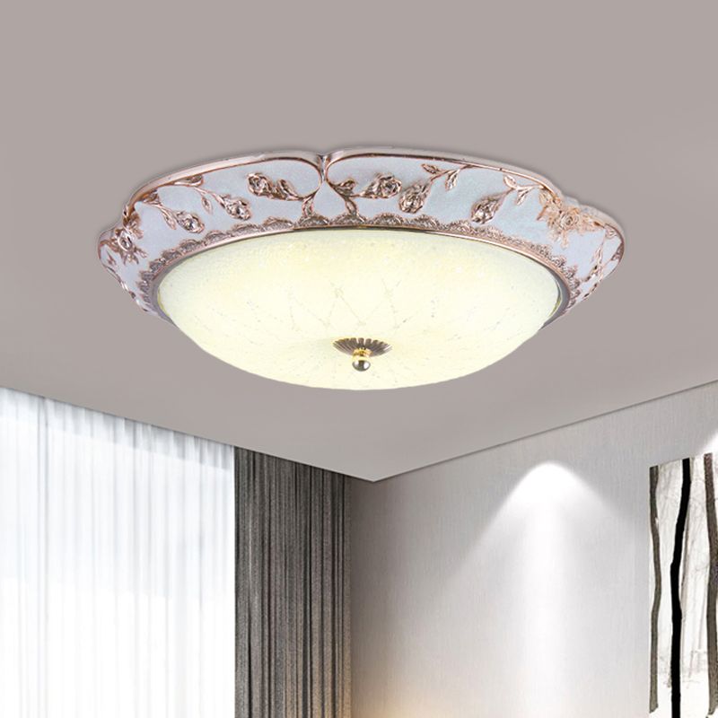 LED Ceiling Mounted Fixture Korea Country Domed White Glass Flushmount Lighting in Rose Gold
