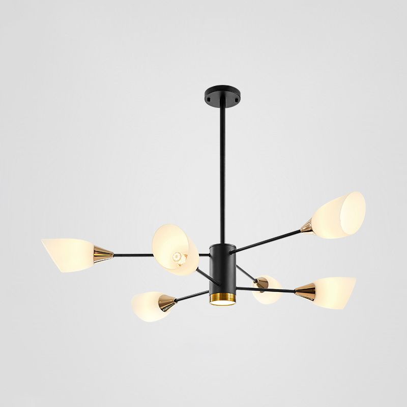 6/10/16 lampadario alloggi per soggiorno Pendente Postmoderno Black/Gold Candelier con tonalità di vetro bianco di tulipano