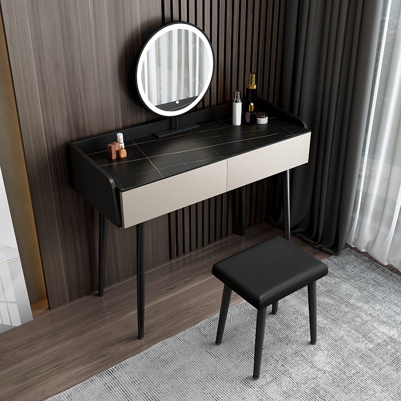 Contemporary Stone Top Vanity Metal Vanity Stool Set with 2 Drawers