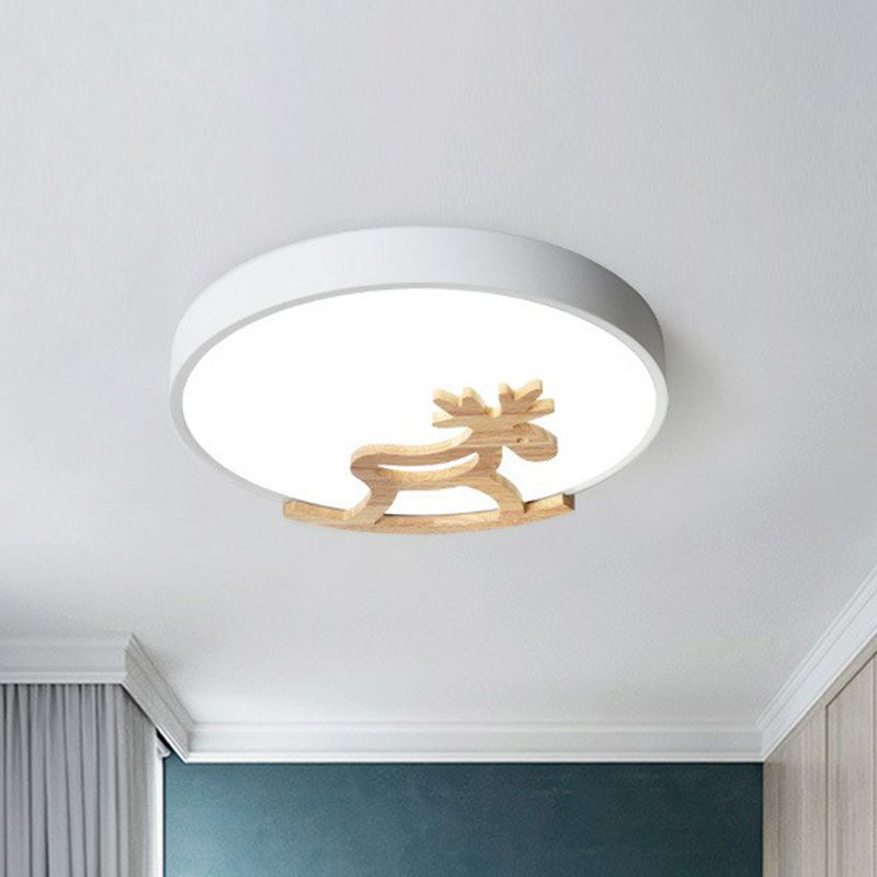 Circle LED Flush Mount Lighting Nordic Style Metallic Bedroom Flush Mount Ceiling Light with Wooden Hobbyhorse