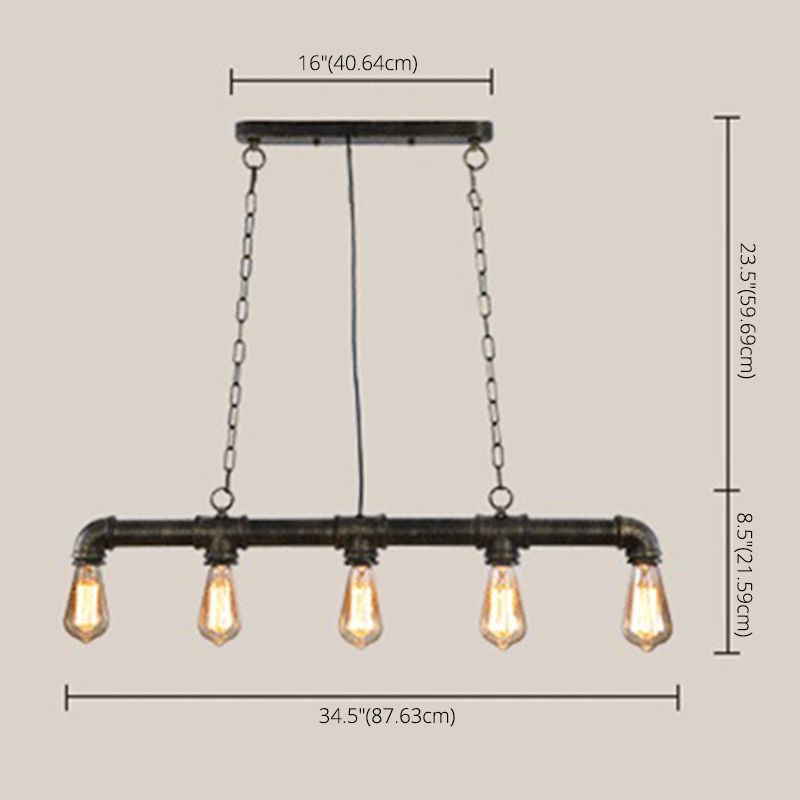 5 Lights Water Pipe Pendant Steampunk Metal Island Lighting Fixture for Dining Room