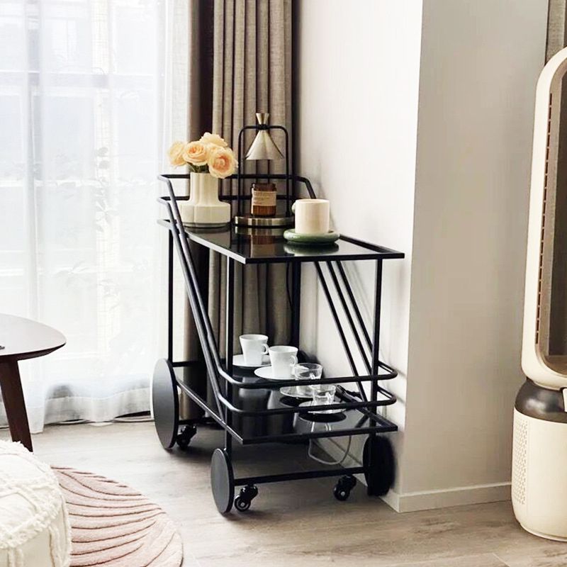 Glass Modern Prep Table Rolling Open Storage Rectangular Kitchen Trolley