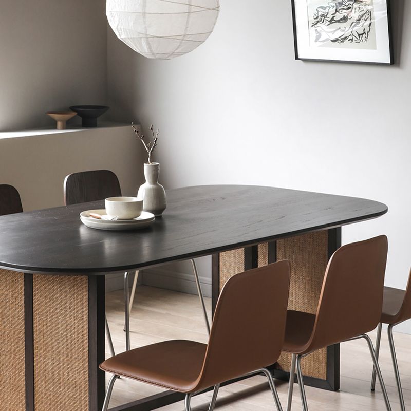 Modern Ash Wood Dining Table Oval Wooden Table with Double Pedestal in Black