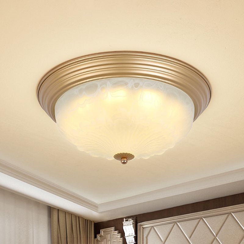 3-Light Frosted Glass Flush Ceiling Light Colonial Style Dome Bedroom Flushmount Lighting
