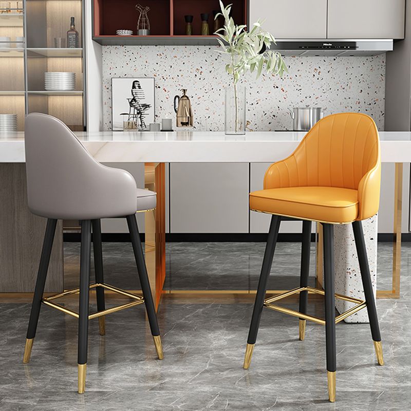 Modern Armless Backrest Counter Stool Steel Household Bar Stool with Pedal and Cushion
