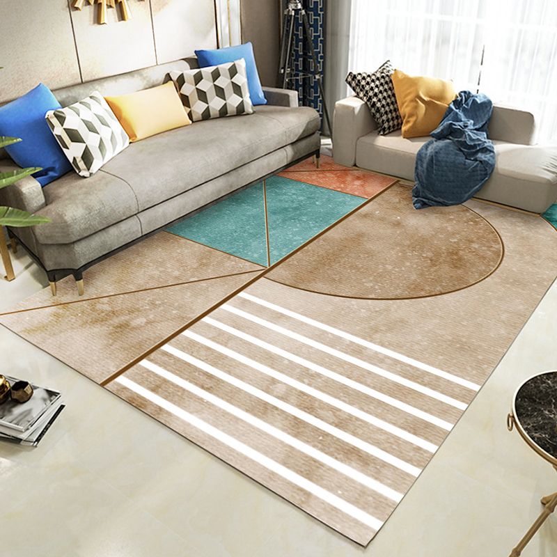 Blue Modern Carpet Geometric Pattern Polyester Area Carpet Stain Resistant Rug for Drawing Room