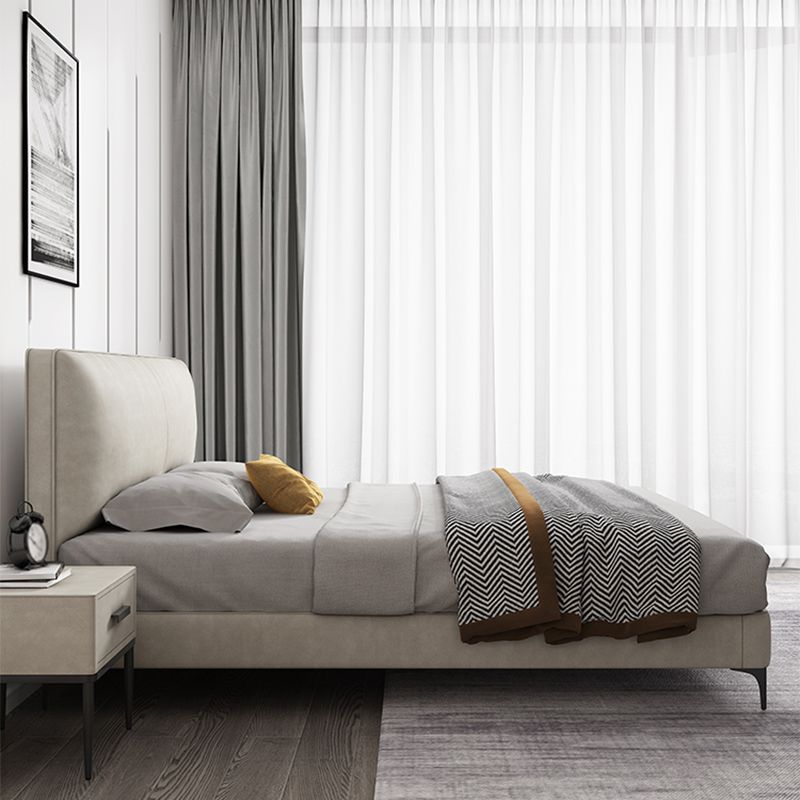 Modern White Wooden Standard Bed with Rectangular Panel Headboard