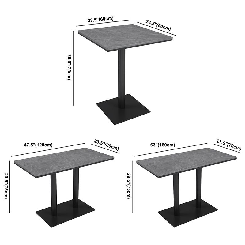 Industriële keukentafel van gesinterde steen, grijze tafel met zwart frame voor eetkamer