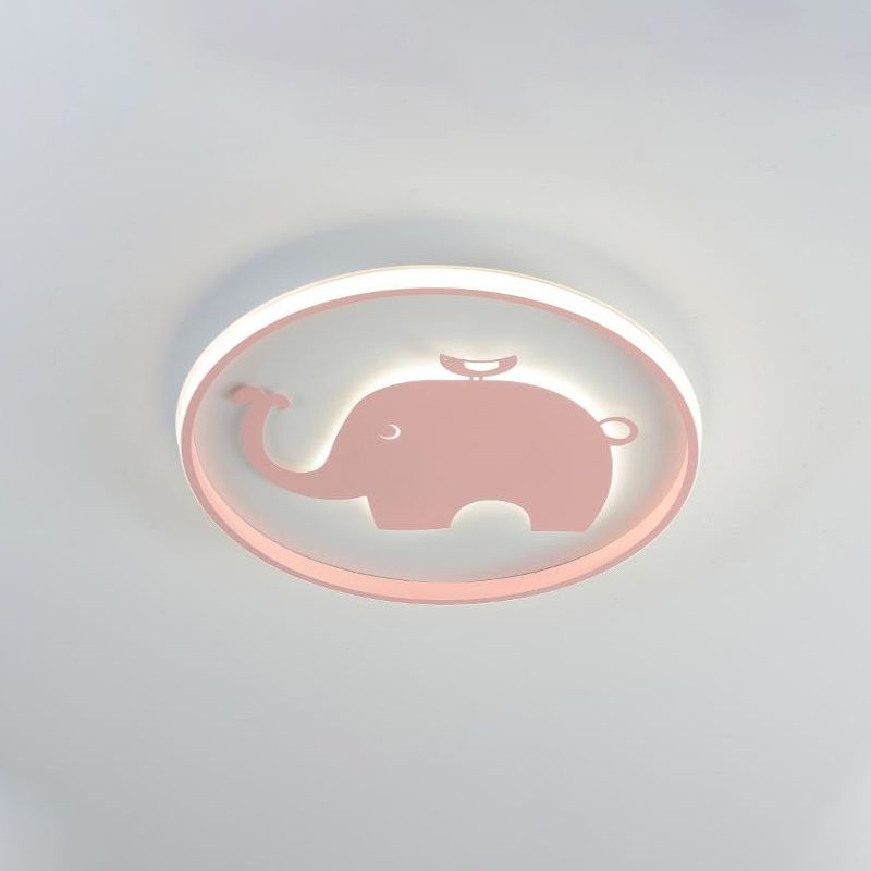 Ring-Flush-Lampe mit blau/rosa Pferd/Elefant-Design, Metall-LED-Cartoon-Deckenleuchte für Kinder