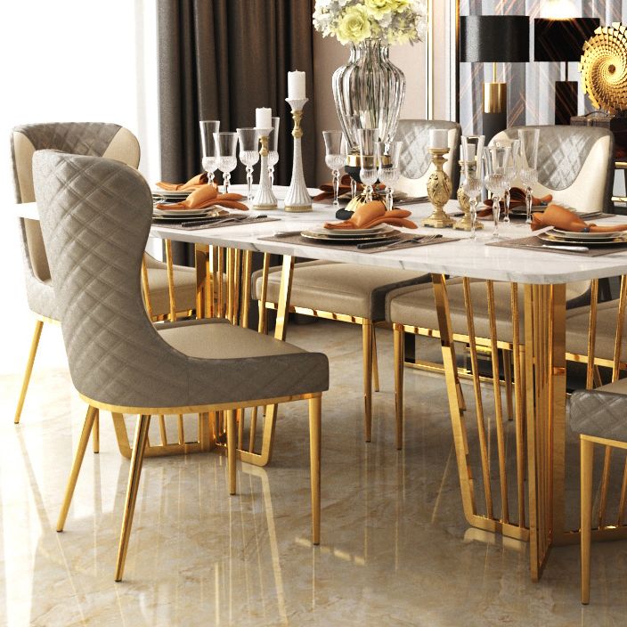 Glam Indoor Dining Chair Wingback Dining Room Chair with Metal Legs