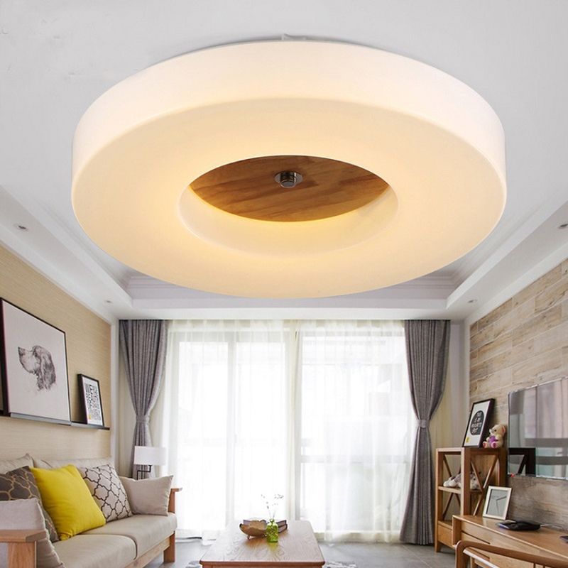 Wooden Circular LED Ceiling Light in Modern Creative Style Acrylic Flush Mount for Living Room