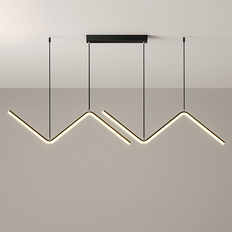 Zigzag Shaped Metal Hanging Lamp Simple Black/Gold LED Island Pendant in Warm/White Light for Dining Room