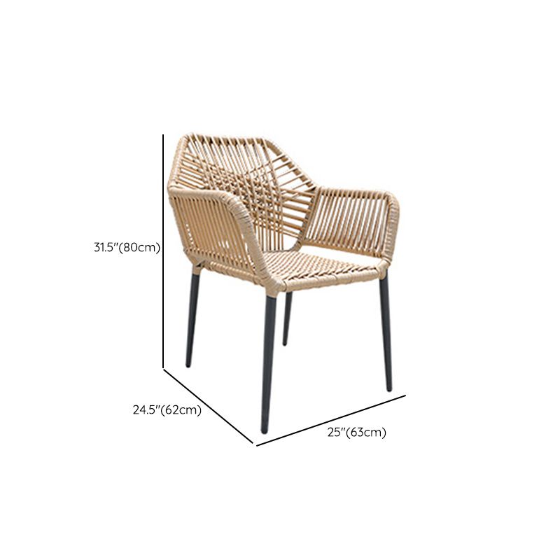 Natural Outdoors Dining Chairs with Aluminum Base and Faux Rattan Arms