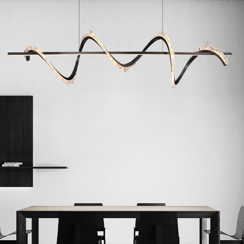Minimalism Hanging Light Spiral LED Island Light Fixture with Crystal for Dining Room