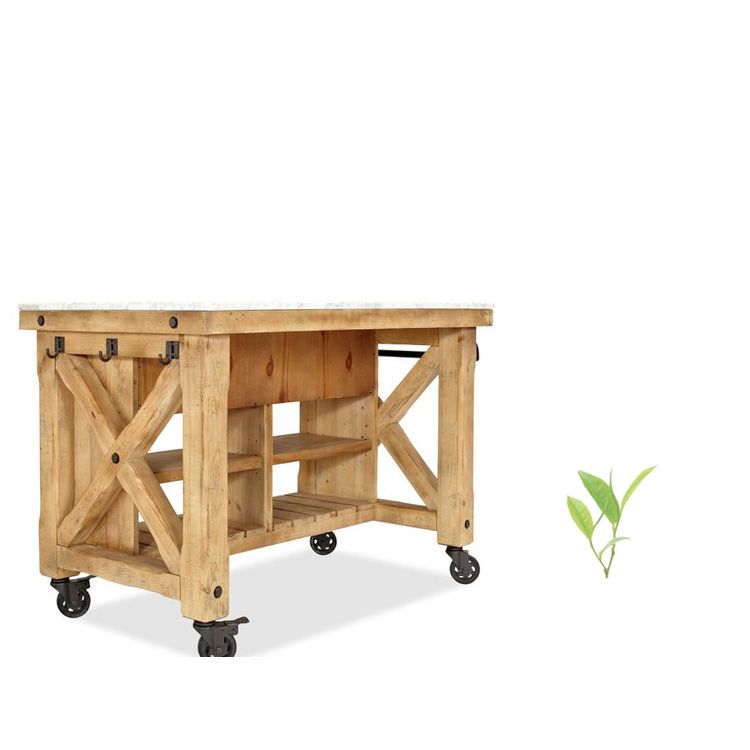 Modern Kitchen Island Table Dining Room Wooden Base Prep Table with Casters
