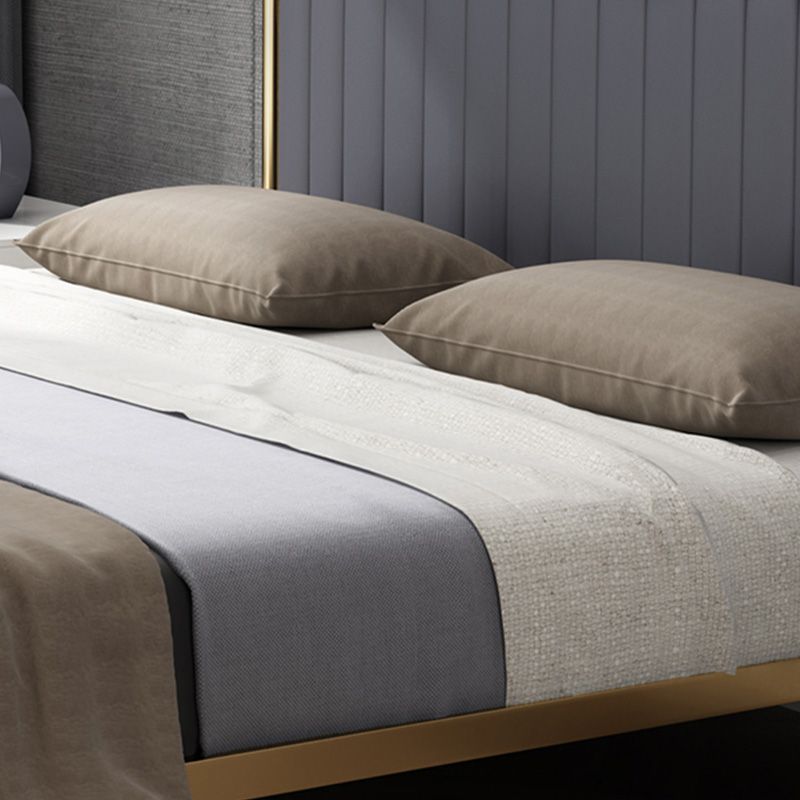 Glam Metal Panel Standard Bed, Beveled Upholstered Headboard Bed