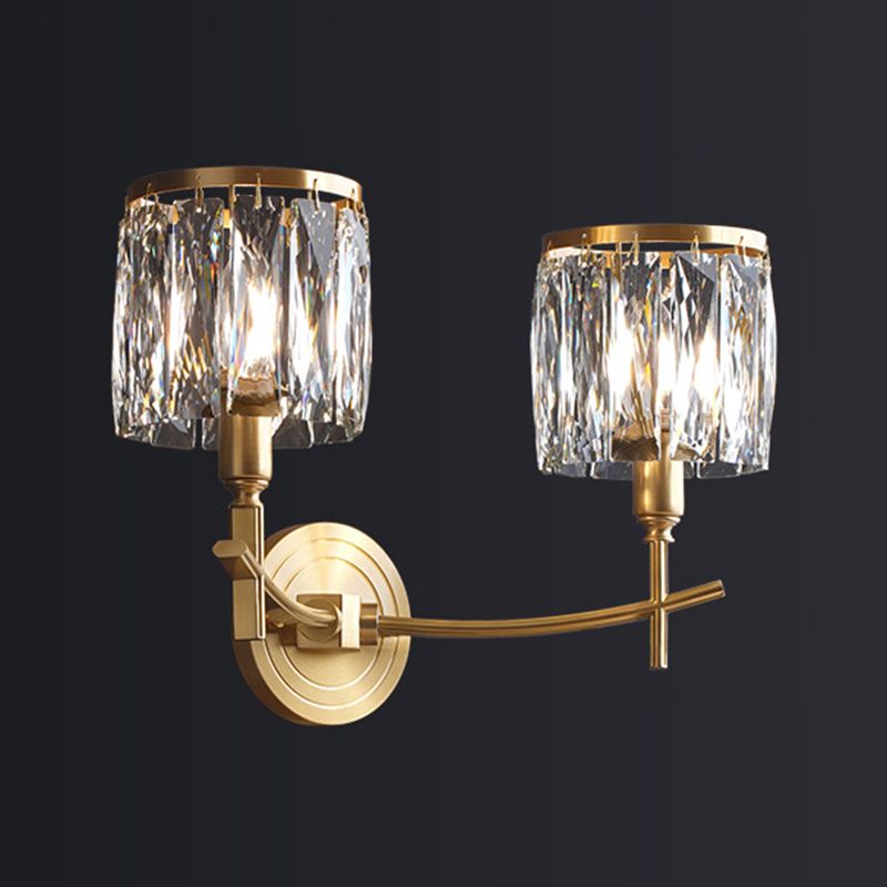 Postmodern Style Crystal Wall Light Gold Drum Shape Wall Sconce for Living Room