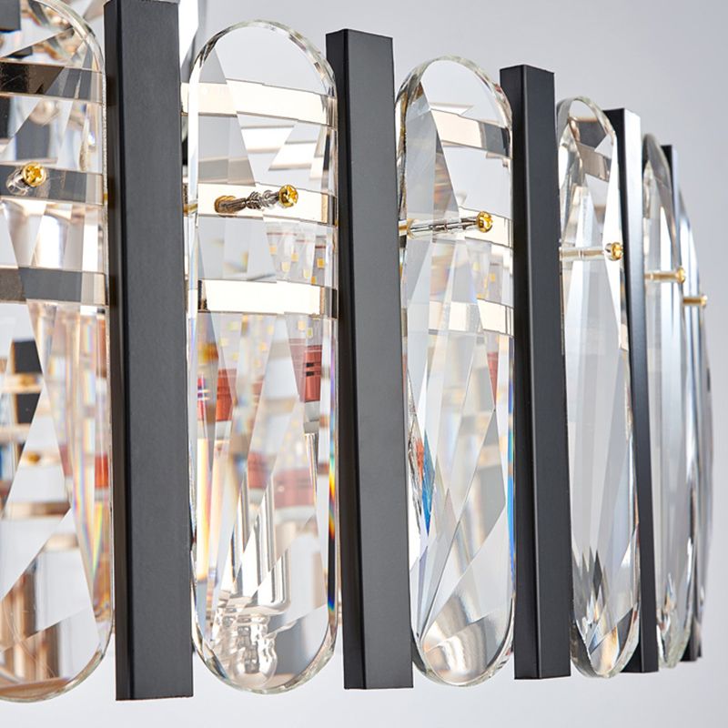 Luz de la lámpara de araña de comedor de 6 bulbo con lámpara de colgante negro y dorado con tono de cristal biselado