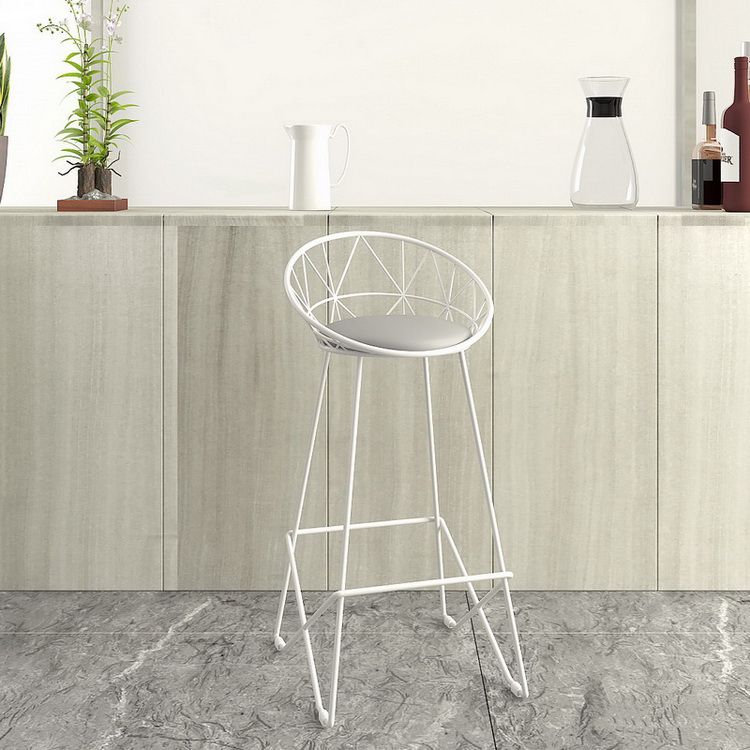 Nordic Backrest Armless Counter Stool Iron Cafe Bar Stool with Leather Cushion