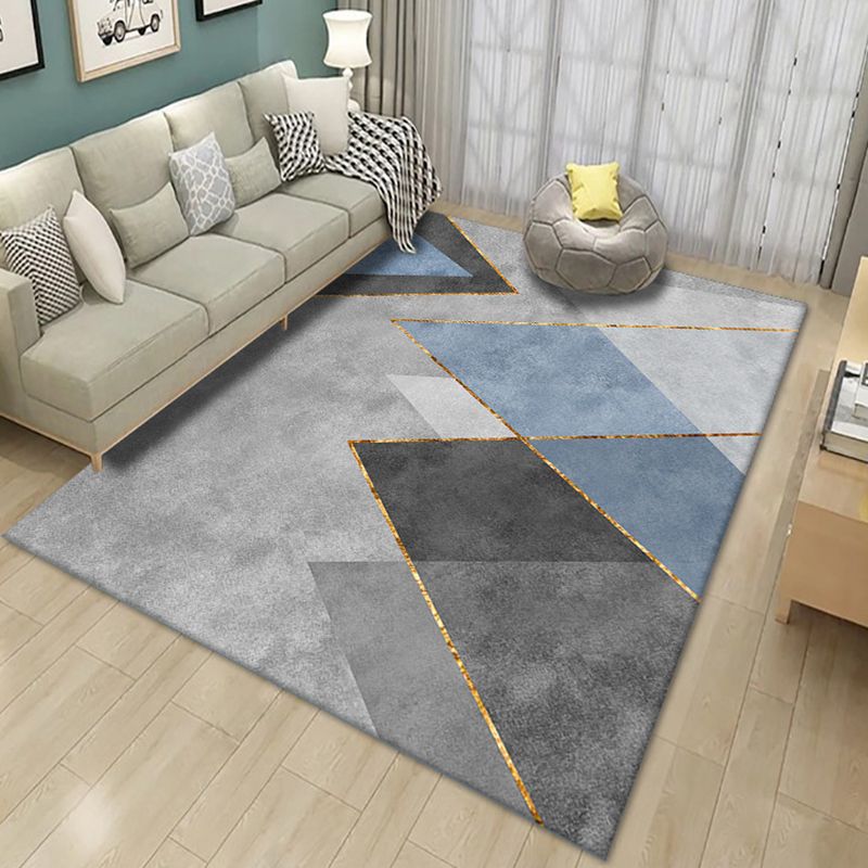 Grey Color-Blocked Area Rug Modern Polyester Area Carpet Anti-Slip Washable Rug for Living Room