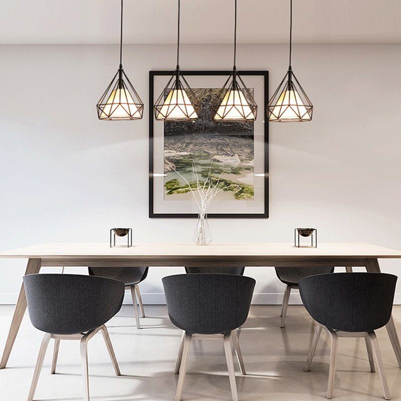 Diamond Metal Hanging Light Fixture Modern Style Down Lighting Pendant for Dinning Room