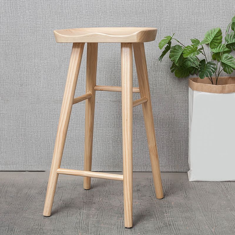 Industrial Armless Backless Counter Stool Rubber Wood Bar Stool with Pedal