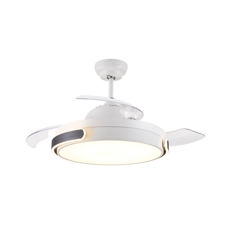 Acryl -trommel 3 Blades hanger ventilator licht Moderne woonkamer LED Semi Flush Mount Lamp in wit met afstandsbediening, 36 "/42" breed