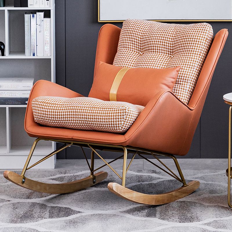 Modern Rocker Tufted Cushions Patchwork Fabric Rocking Chair with Pillow