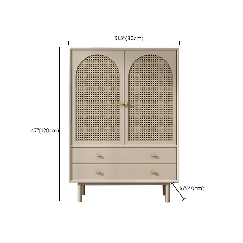 Contemporary Solid Wood Accent Cabinet Beige 2/4-Drawer Chest with Rattan Accent