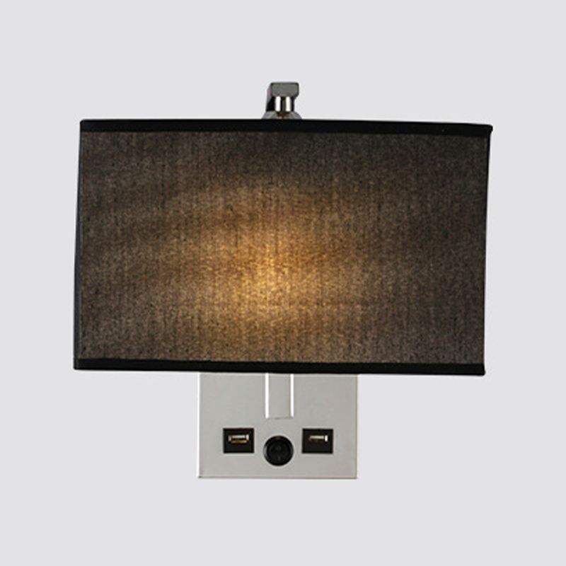 Modern Wall Sconce Rectangle Shape Metal Wall Light with Fabric Shade for Study