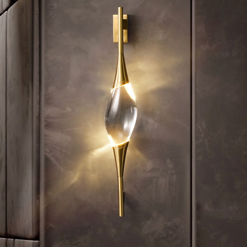 Gold LED Wall Lamp in Modern Luxury Style Copper Teardrop Wall Sconce with Crystal Shade