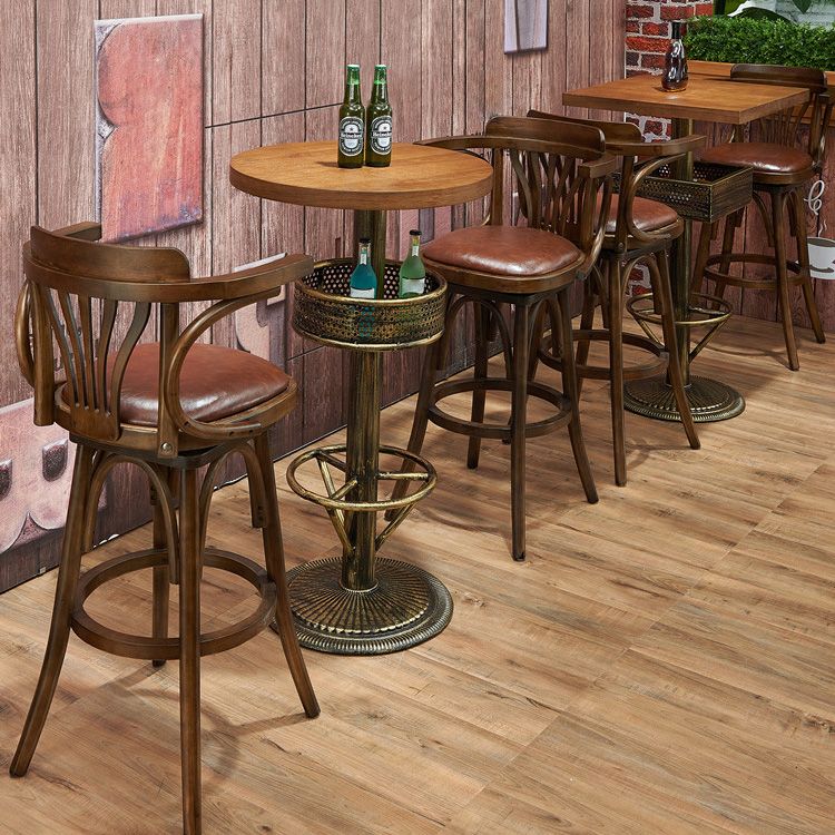 Industrial Solid Wood Bar Table Set 1/3/4/5 Pieces Counter Table with High Stools